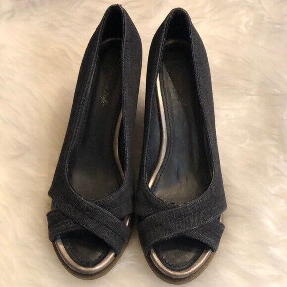 American Eagle denim open toe‎ wedges Women’s Size 6.5 - Picture 3 of 7